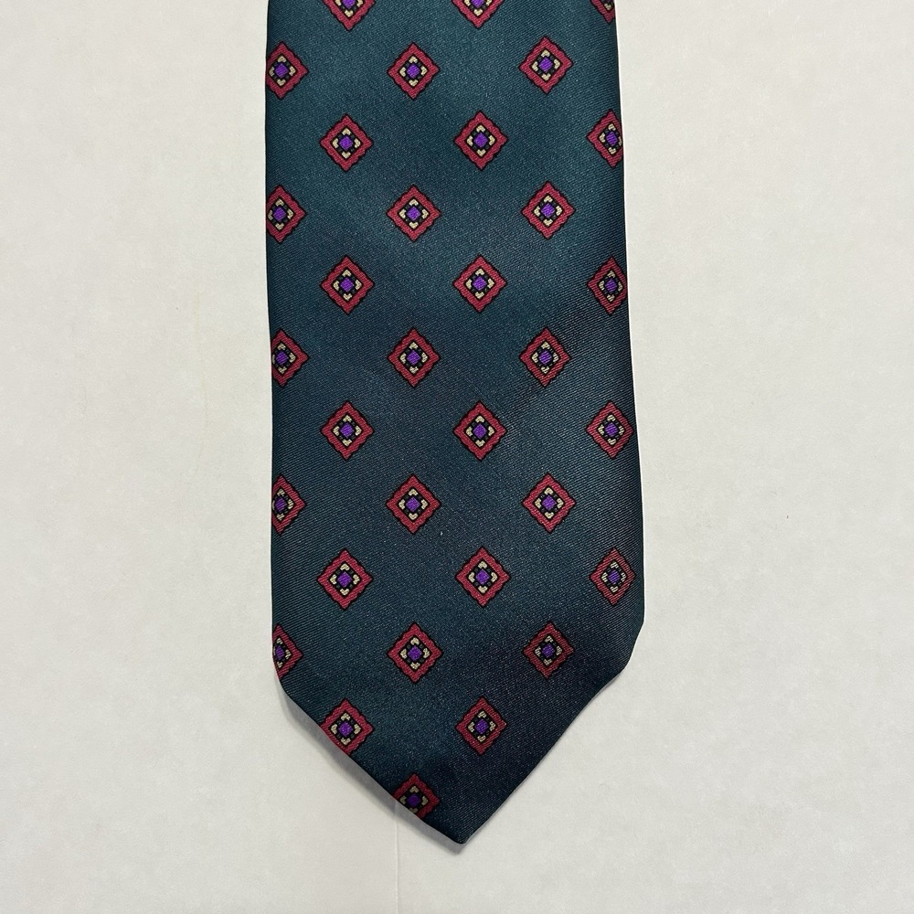 Brooks Brothers Makers Vintage Geometric 100% Silk Tie  Made in USA green